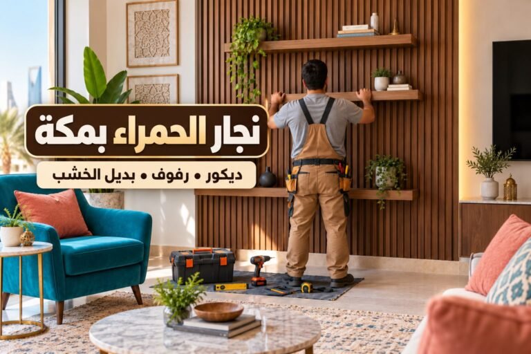 نجار الحمراء بمكة — تركيب رفوف وديكور خشبي