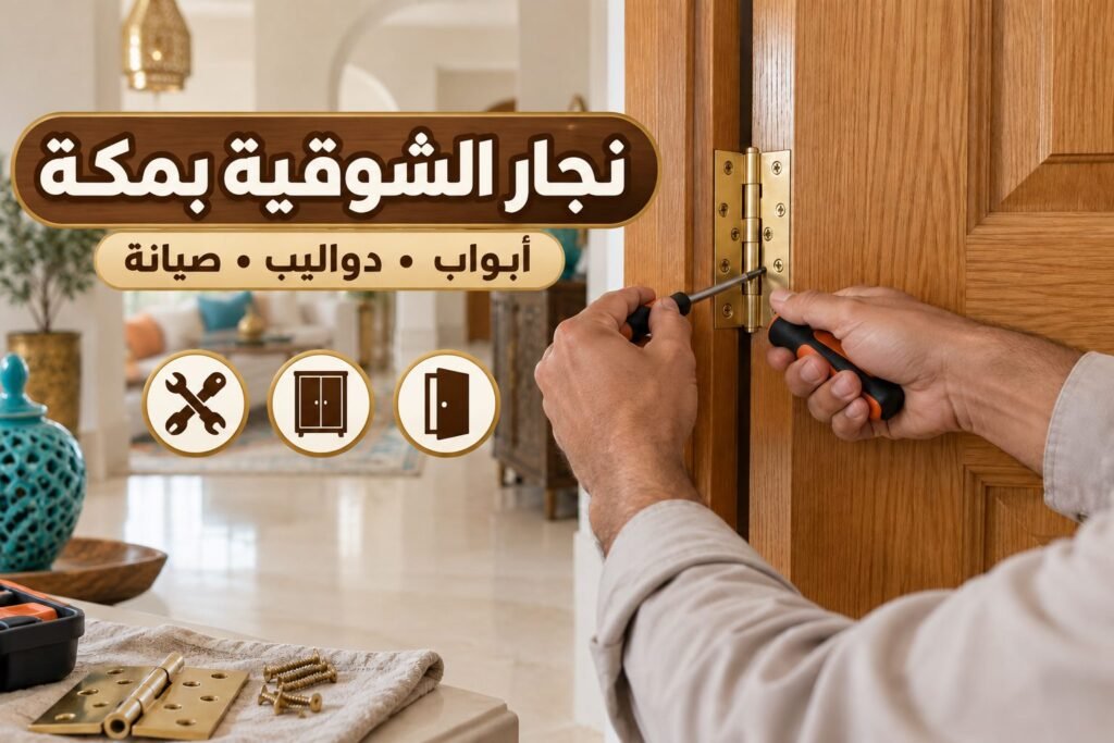 نجار الشوقية بمكة — ضبط مفصلات باب خشبي
