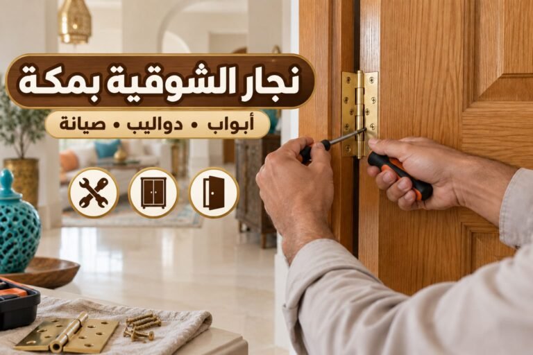 نجار الشوقية بمكة — ضبط مفصلات باب خشبي